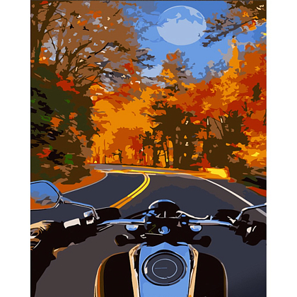 Картина по номерам На мотоцикле осенью (30х40 см), бренду Strateg - KUBIX