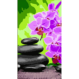 Картина по номерам Орхидеи и черные камни (50х25 см)