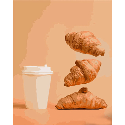 Картина за номерами Круасани та кава з собою (40х50 см), бренду Strateg - KUBIX