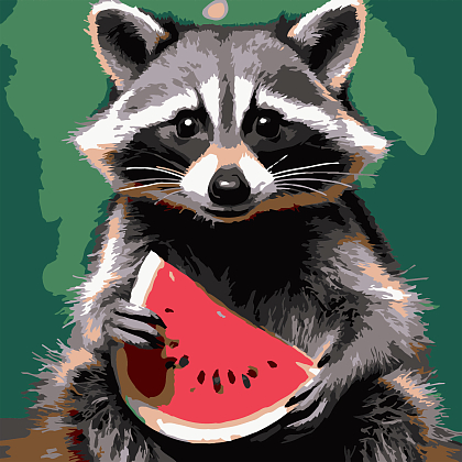 Картина за номерами Єнот з кавуном (20х20 см), бренду Strateg - KUBIX