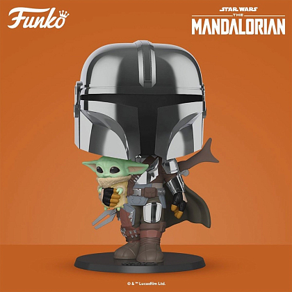 Ігрова фігурка Funko Pop! Мандалорець у хромі з малюком (25 сm) Star Wars: #380, бренду Funko - 6 - KUBIX