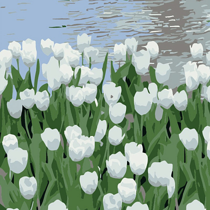 Картина по номерам Белые тюльпаны (20х20 см), бренду Strateg - KUBIX