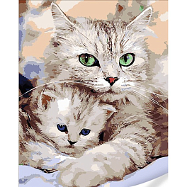 Картина по номерам Кошка и котенок (40х50)