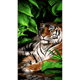 Картина по номерам Тигр в листьях (50х25 см)