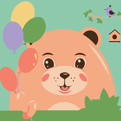 Картина по номерам Медвежонок с шариками (20х20 см), бренду Strateg - KUBIX