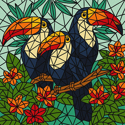 Картина по номерам Вітраж Тріо туканів (30х30 см), бренду Ідейка - KUBIX