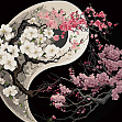 Миниатюра товара Картина по номерам Симметрия Инь-янь с цветами (40х40 см) - 1