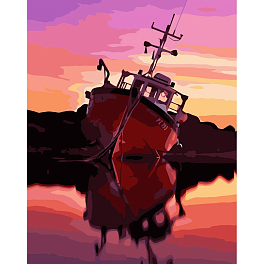Картина по номерам Рыболовное судно на закате (40х50 см)