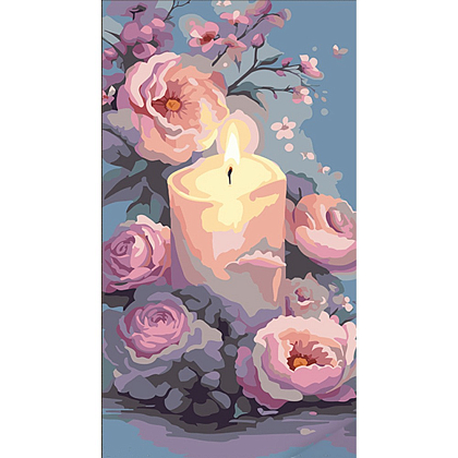 Картина по номерам Букет нежных цветов со свечой (50х25 см), бренду Strateg - KUBIX