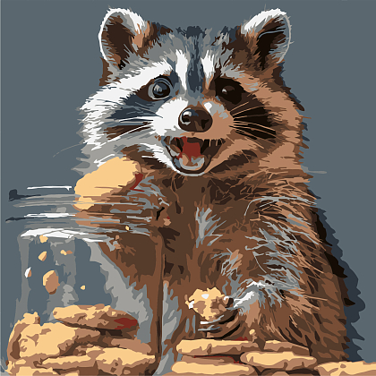 Картина за номерами Єнот з печивом (20х20 см), бренду Strateg - KUBIX