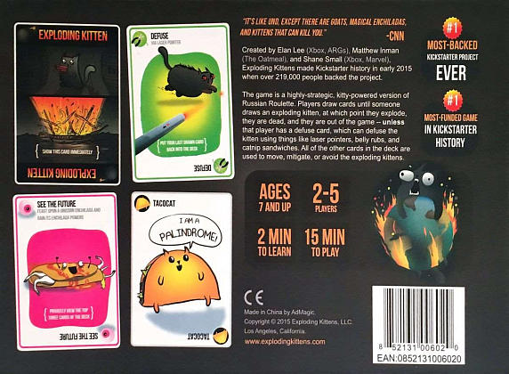 Настільна гра Вибухові кошенята (Exploding Kittens) (EN), бренду Exploding Kittens, для 2-5 гравців, час гри < 30хв. - 2 - KUBIX