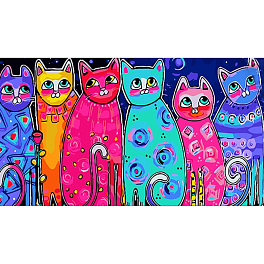 Картина по номерам Разноцветные котики (50х25 см)