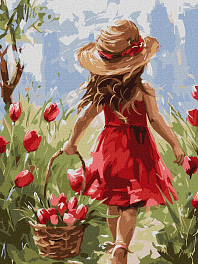 Картина по номерам Девочка с корзиной цветов (30х40 см)