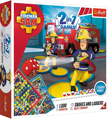 Настільна гра Пожежник Сем: Лудо + Змії і Драбини 2 в 1 (Fireman Sam: Ludo + Snakes & Ladders 2 in 1), бренду Trefl, для 2-4 гравців, час гри < 30хв. - KUBIX
