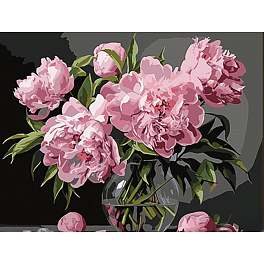 Картина за номерами Рожеві півонії у скляній вазі (30х40 см)
