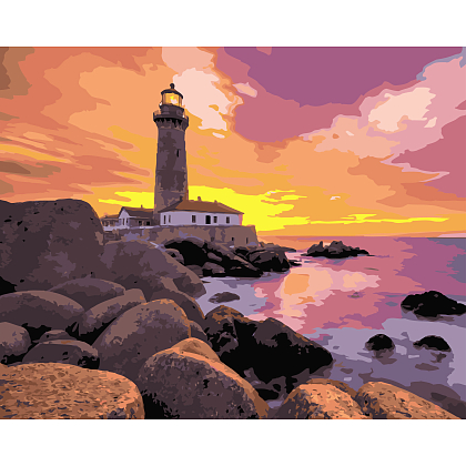 Картина за номерами Маяк на заході сонця (40х50 см), бренду Strateg - KUBIX