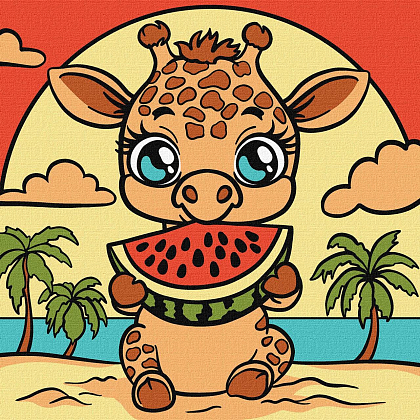 Картина по номерам Жираф и арбуз (25х25 см), бренду Идейка - KUBIX