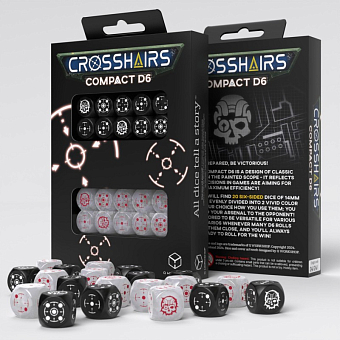 Набор кубиков Crosshairs Compact D6: Black & Pearl Dice Set - KUBIX Набор кубиков Crosshairs Compact D6: Black & Pearl Dice Set