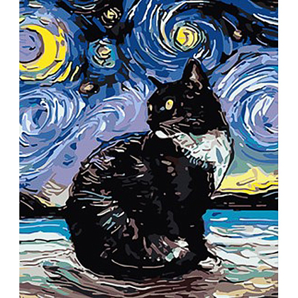 Картина за номерами Чорний кіт у стилі Ван Гога (30х40 см), бренду Strateg - KUBIX