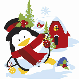 Картина за номерами Пінгвін біля будинку (20х20 см)