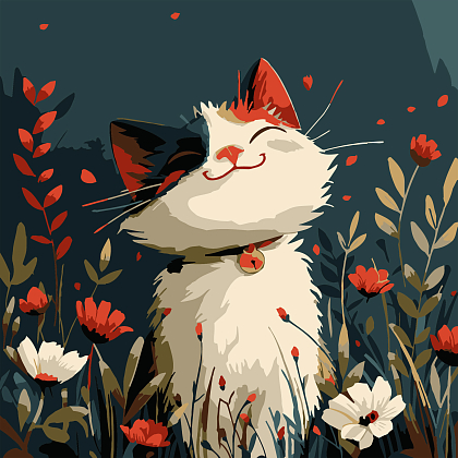 Картина за номерами Котик серед квітів (20х20 см), бренду Strateg - KUBIX