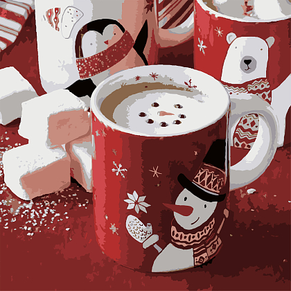 Картина за номерами Зимова чашка (40х40 см), бренду Strateg - KUBIX