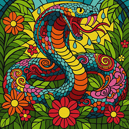 Картина по номерам Витраж Кобра в тропиках (30х30 см), бренду Идейка - KUBIX