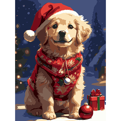 Картина за номерами Новорічний пес (30х40 см), бренду Strateg - KUBIX