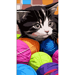 Картина по номерам Мягкие клубочки с котёнком (50х25 см)