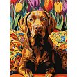 Мініатюра товару Картина за номерами Пес серед тюльпанів (30х40 см) - 1