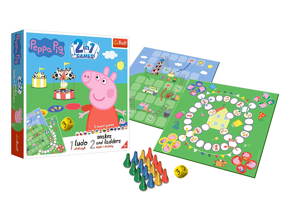 Настільна гра Свинка Пепа: Лудо + Змії і Драбини 2 в 1 (Peppa Pig: Ludo + Snakes & Ladders 2 in 1), бренду Trefl, для 1-4 гравців, час гри < 30хв. - 3 - KUBIX