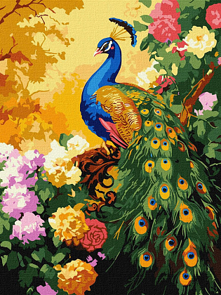 Картина по номерам Павлин в цветах (30х40 см), бренду Идейка - KUBIX