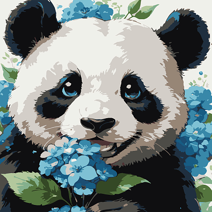 Картина по номерам Панда среди цветов (30х30 см), бренду Strateg - KUBIX
