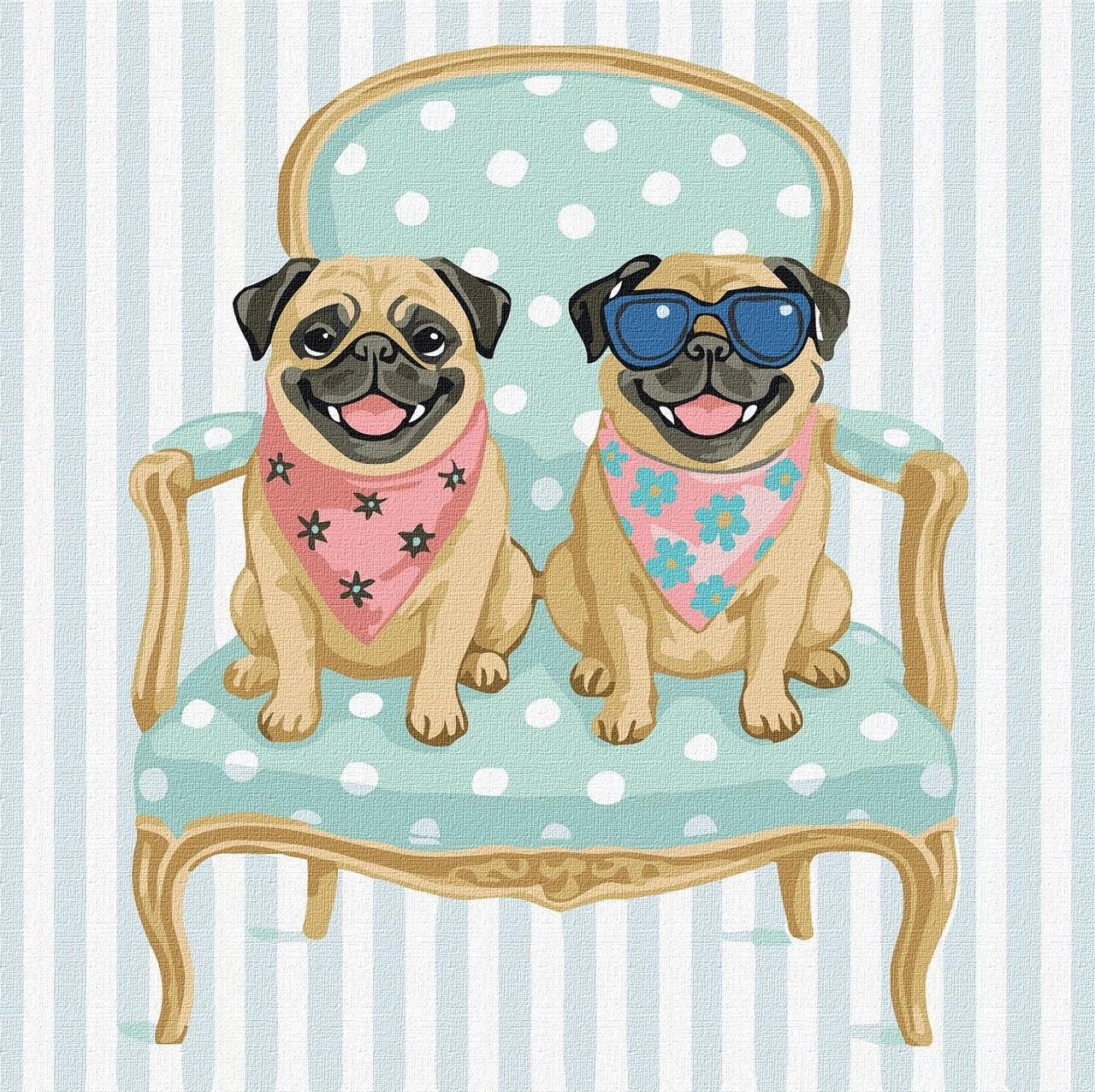 Картина по номерам Мопси тварини (40х40 см), бренду Ідейка - KUBIX