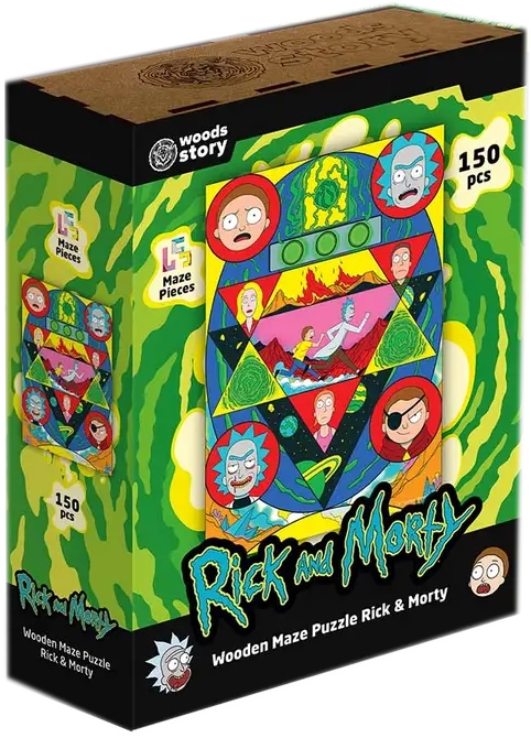 Деревʼяний пазл-лабіринт Rick & Morty Космічний лабіринт XL, бренду Woods story - KUBIX