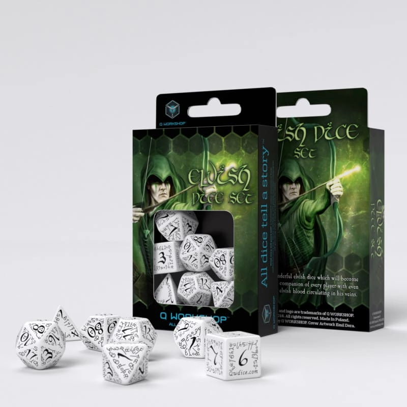 Набор кубиков Elvish White & Black Dice Set (7 шт.), бренду Q-Workshop - KUBIX