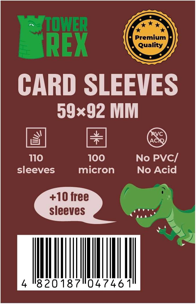 Протекторы 100 микроны (премиум) 59*92 (Cards Sleeves 100 micron (premium) 59*92), бренду Tower Rex - KUBIX