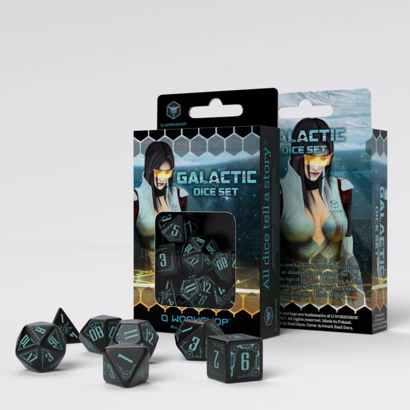 Набір кубиків Galactic Black & Blue Dice Set (7шт.), бренду Q-Workshop - KUBIX