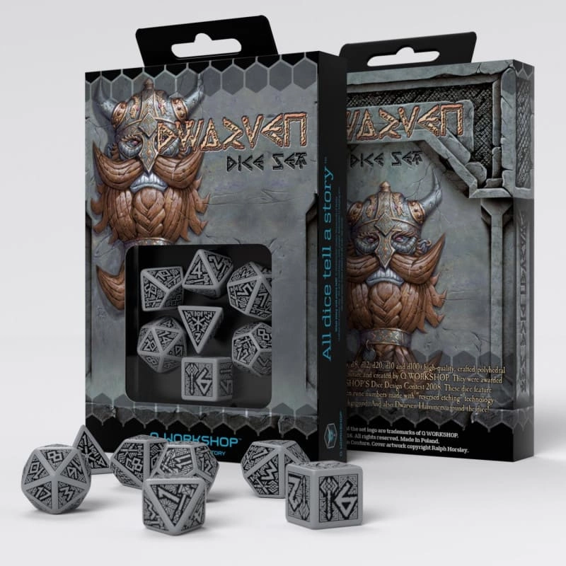 Набор кубиков Dwarven Gray & Black Dice Set (7 шт.), бренду Q-Workshop - KUBIX