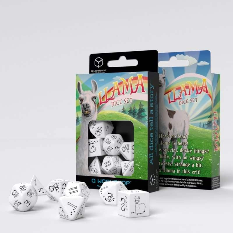 Набір кубиків Llama White & black Dice Set (7шт.), бренду Q-Workshop - KUBIX