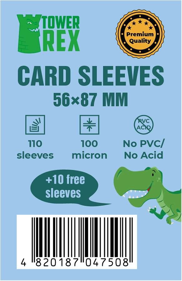 Протектори 100 micron (преміум) 56*87 (Cards Sleeves 100 micron (premium) 56*87), бренду Tower Rex - KUBIX