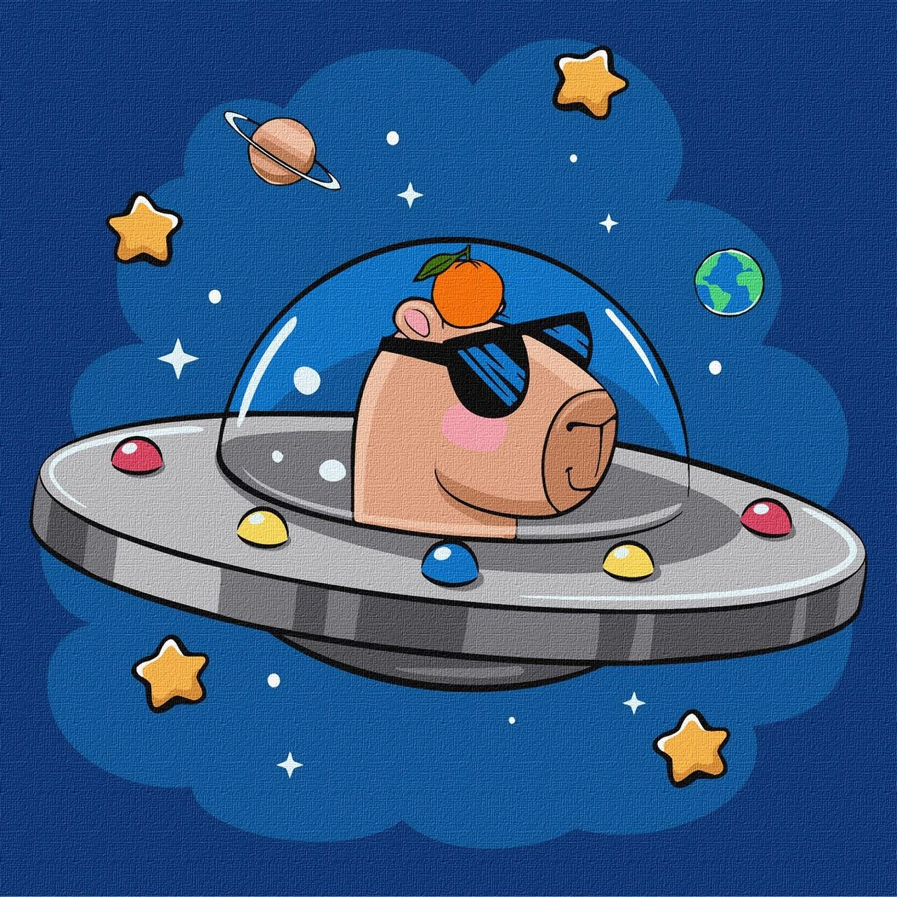 Картина по номерам Капібара в космічній тарілці (30х30 см), бренду Ідейка - KUBIX