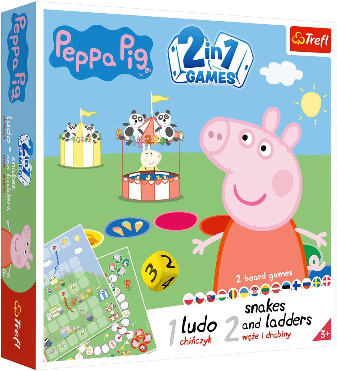 Настольная игра Свинка Пеппа: Лудо + Змеи и Лестницы 2 в 1 (Peppa Pig: Ludo + Snakes & Ladders 2 in 1), бренду Trefl, для 1-4 гравців, час гри < 30мин. - KUBIX