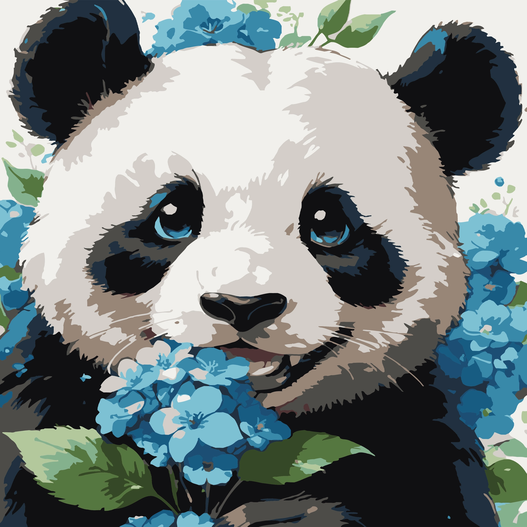 Картина за номерами Панда серед квітів (30х30 см), бренду Strateg - KUBIX