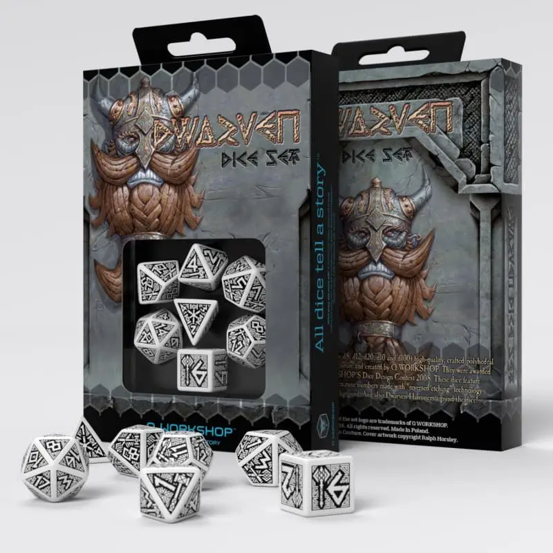 Набір кубиків Dwarven White & black Dice Set (7шт.), бренду Q-Workshop - KUBIX
