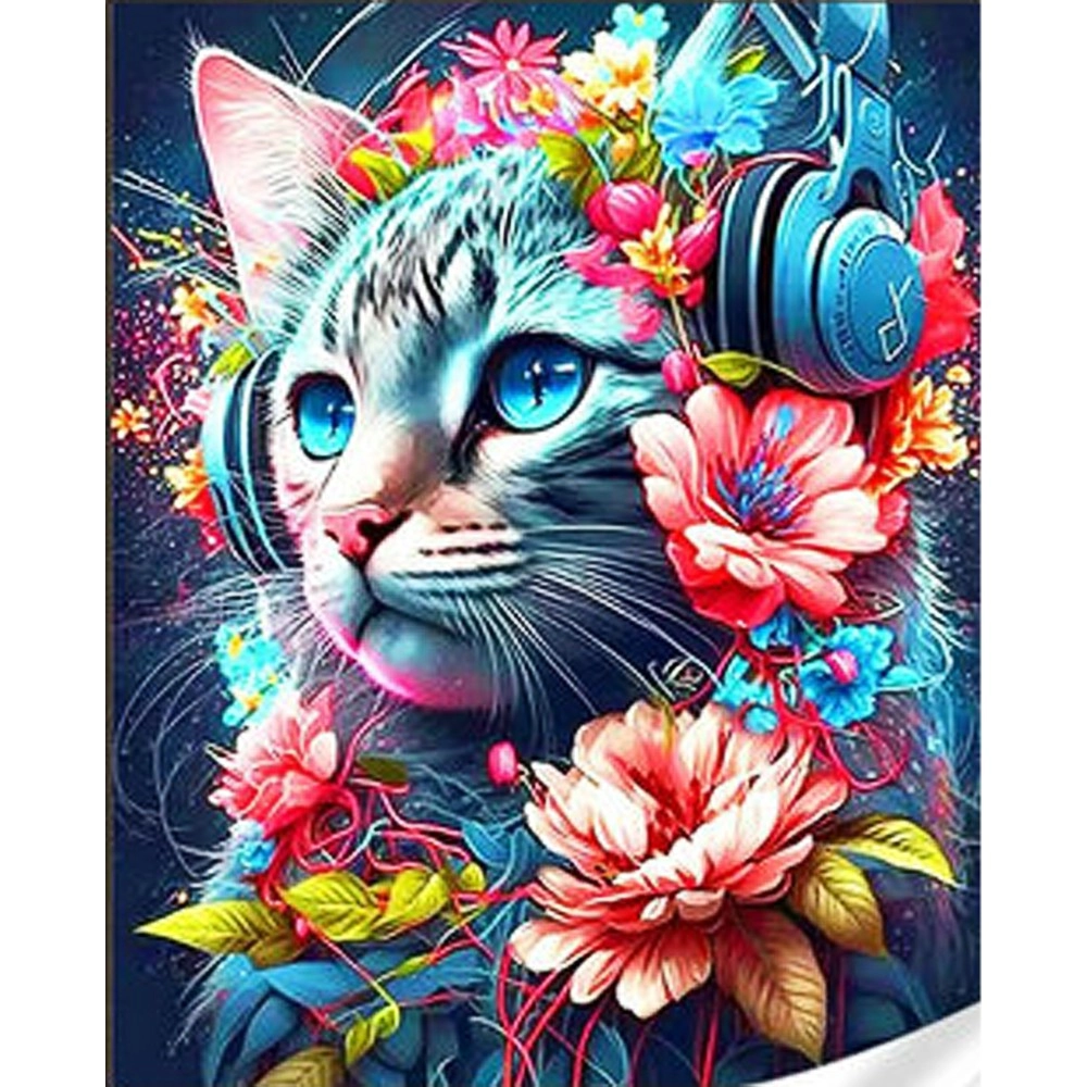 Алмазная мозаика Кот с наушниками (30x40 см), бренду Strateg - KUBIX