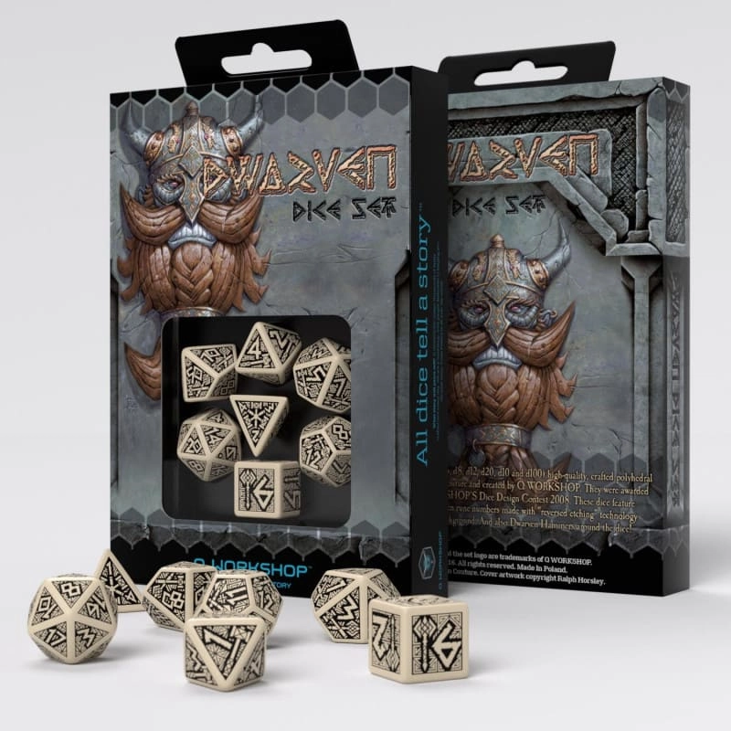 Набір кубиків Dwarven Beige & black Dice Set (7шт.), бренду Q-Workshop - KUBIX