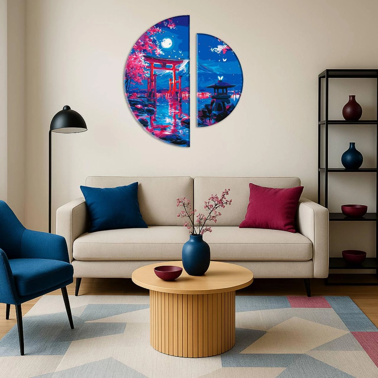 Картина по номерам Ночной спокойствие Киото (полукруги) (70х70 см), бренду Origami - KUBIX