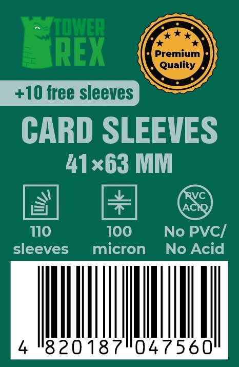 Протекторы 100 микро (премиум) 41*63 (Cards Sleeves 100 micron (premium) 41*63), бренду Tower Rex - KUBIX