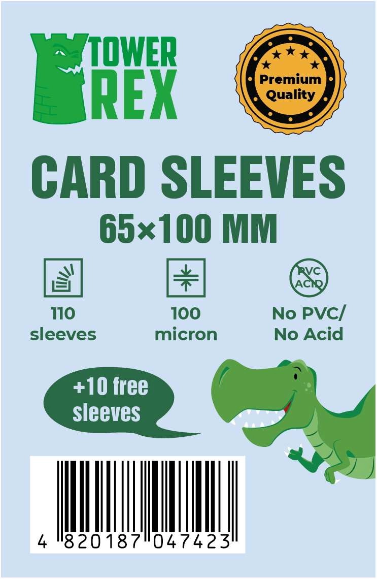Протектори 100 micron (преміум) 65*100 (Cards Sleeves 100 micron (premium) 65*100), бренду Tower Rex - KUBIX